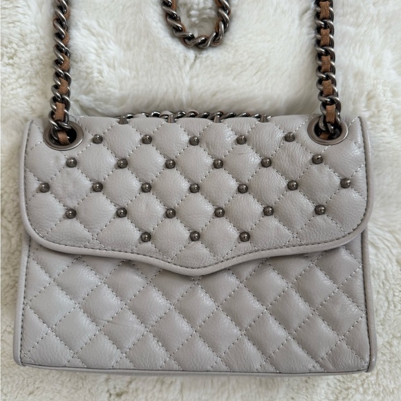 Rebecca Minkoff Grey Quilted Studded Crossbody Mini Chain Bag - Picture 2 of 14